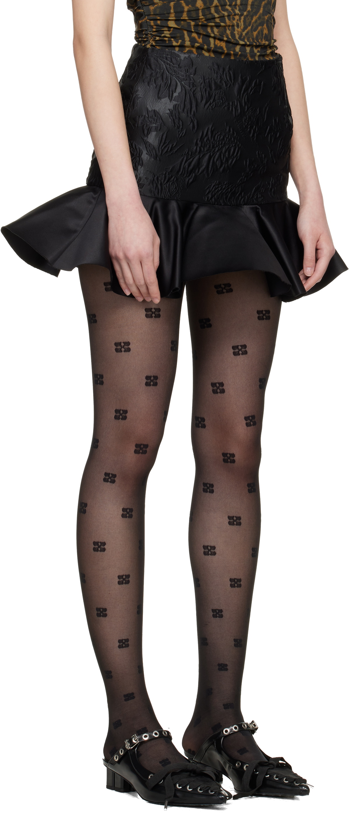 GANNI Black Satin Cloque Miniskirt