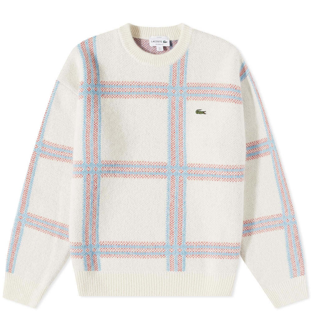Lacoste Men's Check Wool Crew Knit in Lapland/Red Currant Lacoste