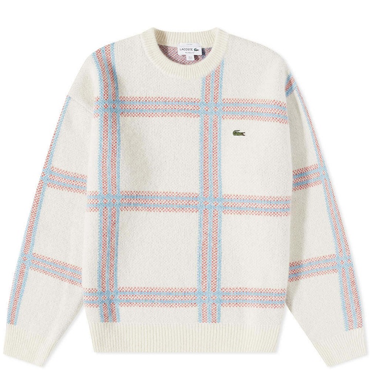 Photo: Lacoste Men's Check Wool Crew Knit in Lapland/Red Currant