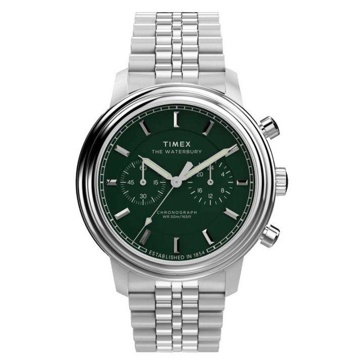 Photo: Timex Waterbury Metropolitan Chronograph Quartz Green Dial Mens Watch TW2Y23600