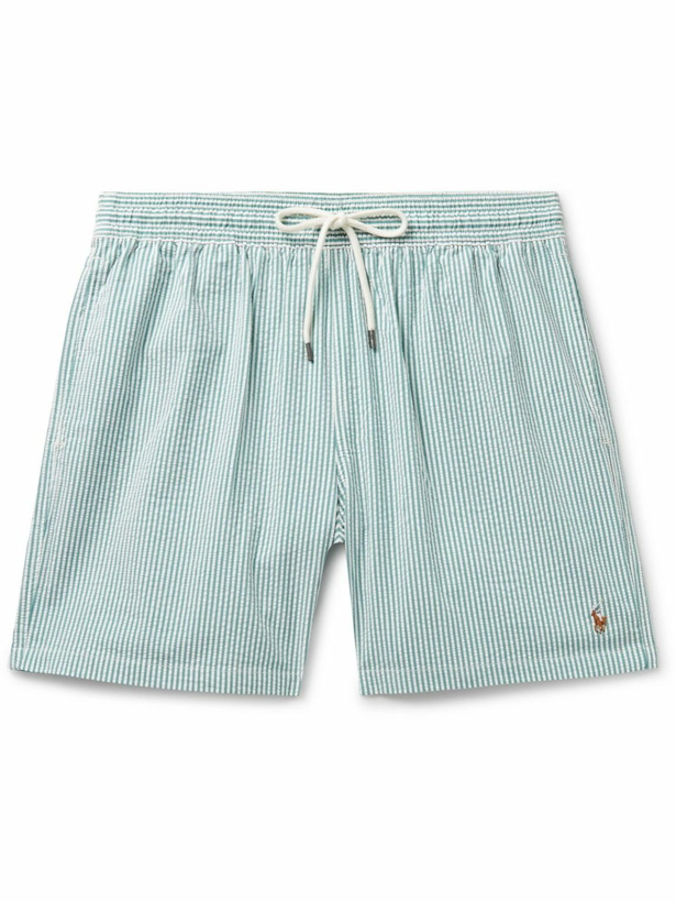 Photo: Polo Ralph Lauren - Traveler Straight-Leg Mid-Length Seersucker Swim Shorts - Green