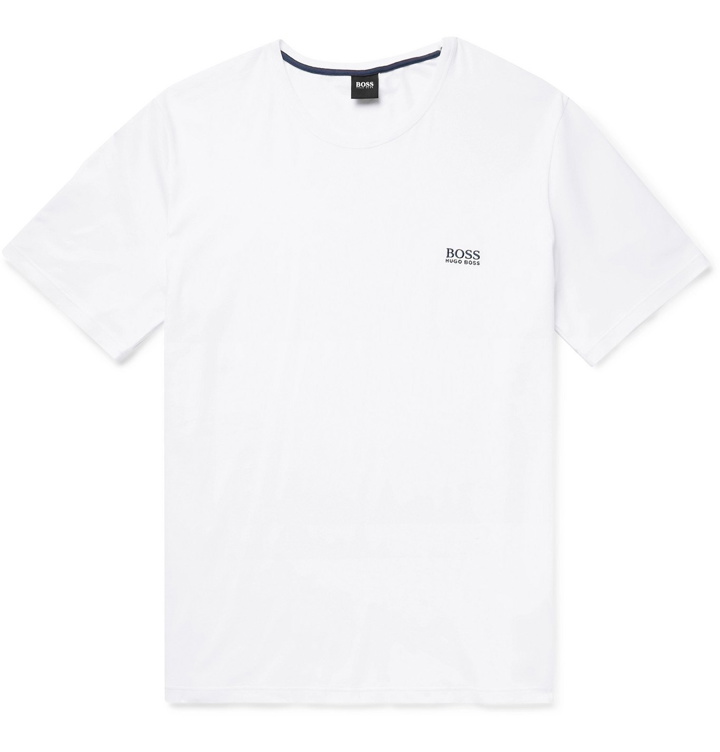 Photo: Hugo Boss - Slim-Fit Logo-Embroidered Stretch-Cotton Jersey Pyjama T-Shirt - White