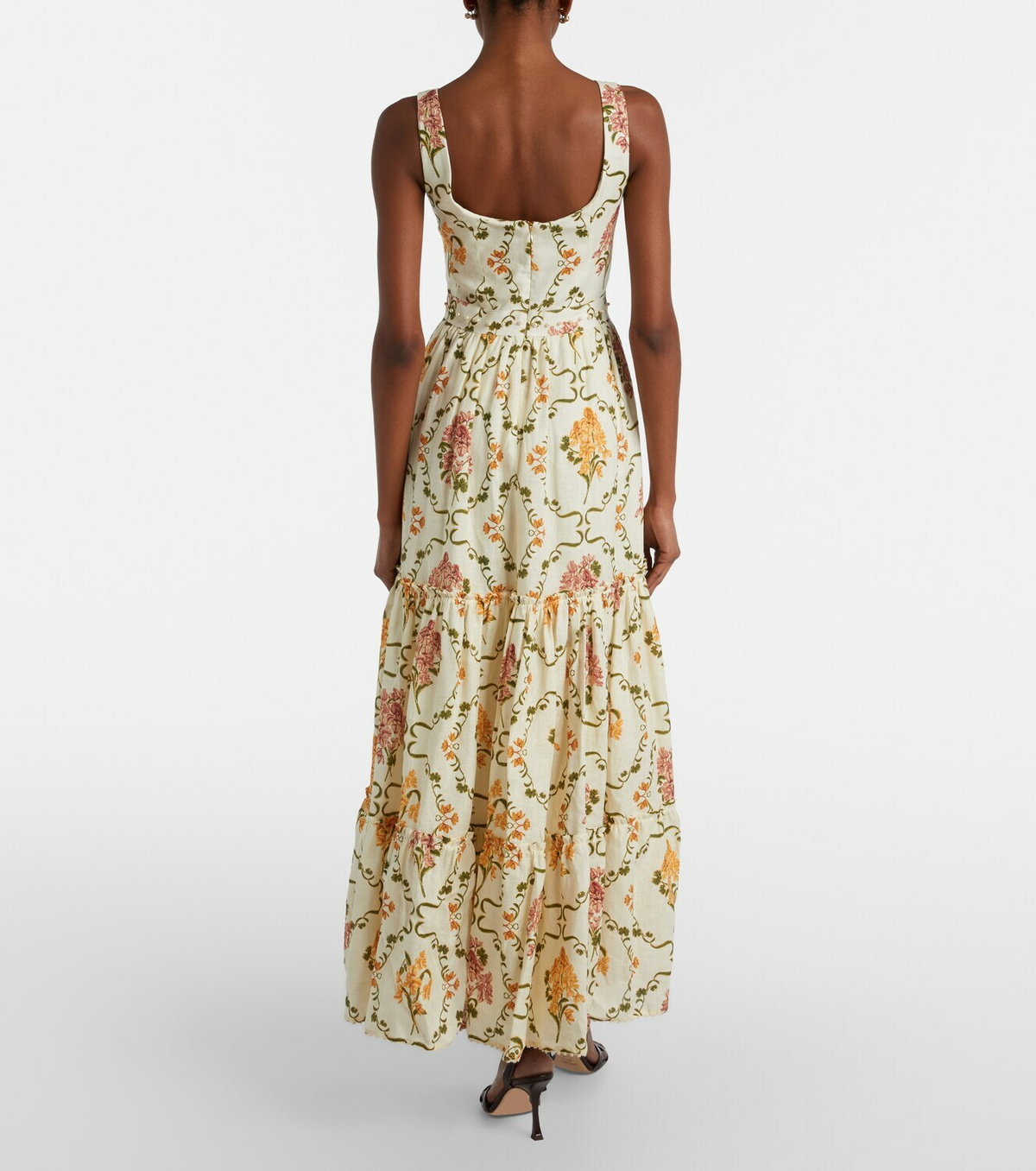 Agua by Agua Bendita Azulejo embellished floral linen maxi dress