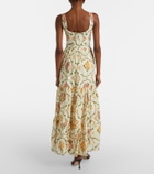 Agua by Agua Bendita Azulejo embellished floral linen maxi dress