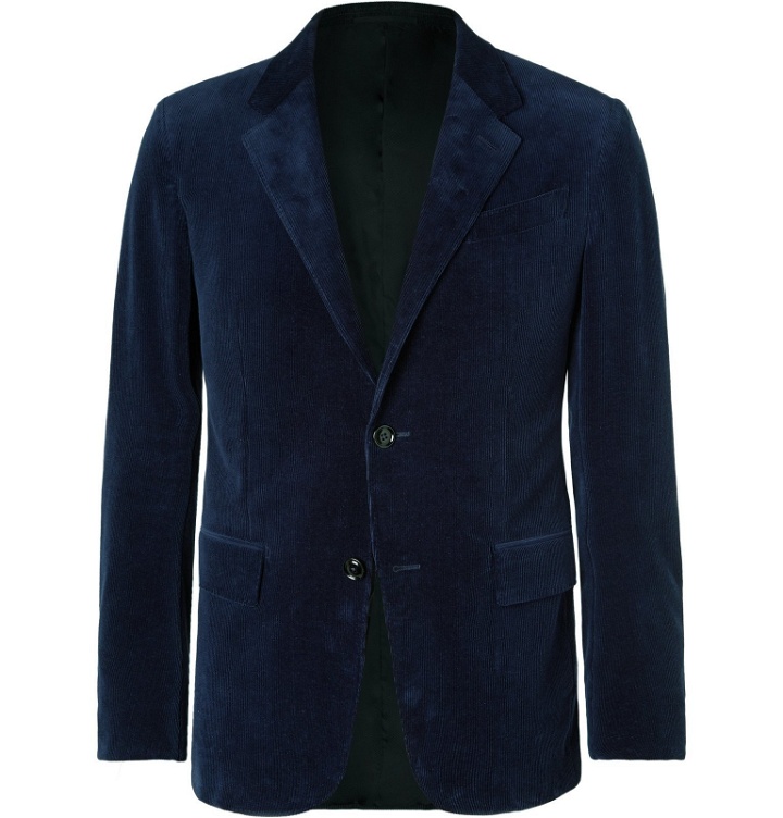 Photo: Ermenegildo Zegna - Navy Slim-Fit Cotton-Blend Corduroy Suit Jacket - Blue
