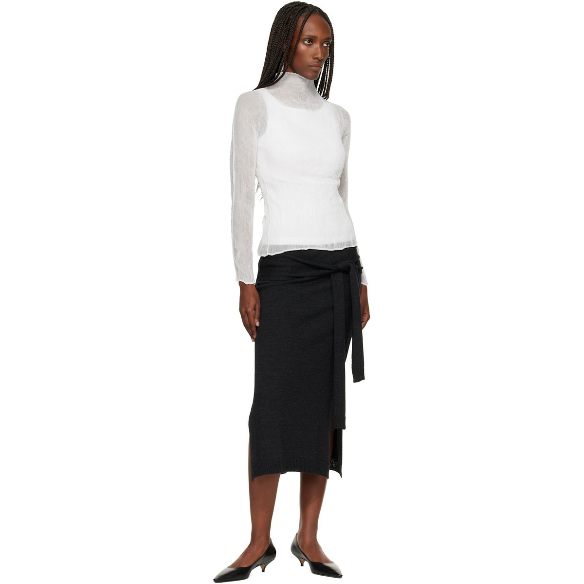 ISSEY MIYAKE White Chiffon Twist Top