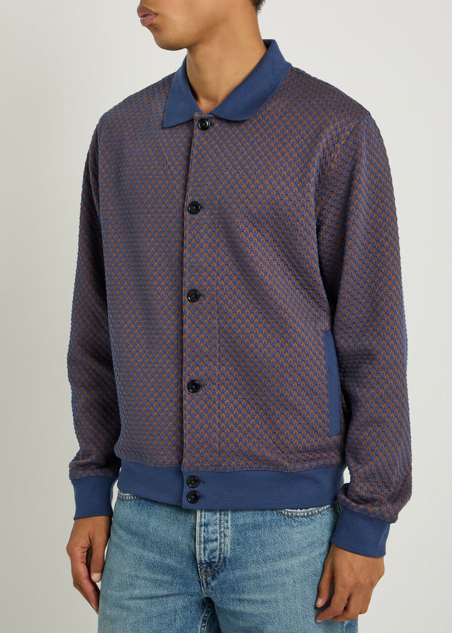 PS Paul Smith Houndstooth Cotton-blend Cardigan Blue