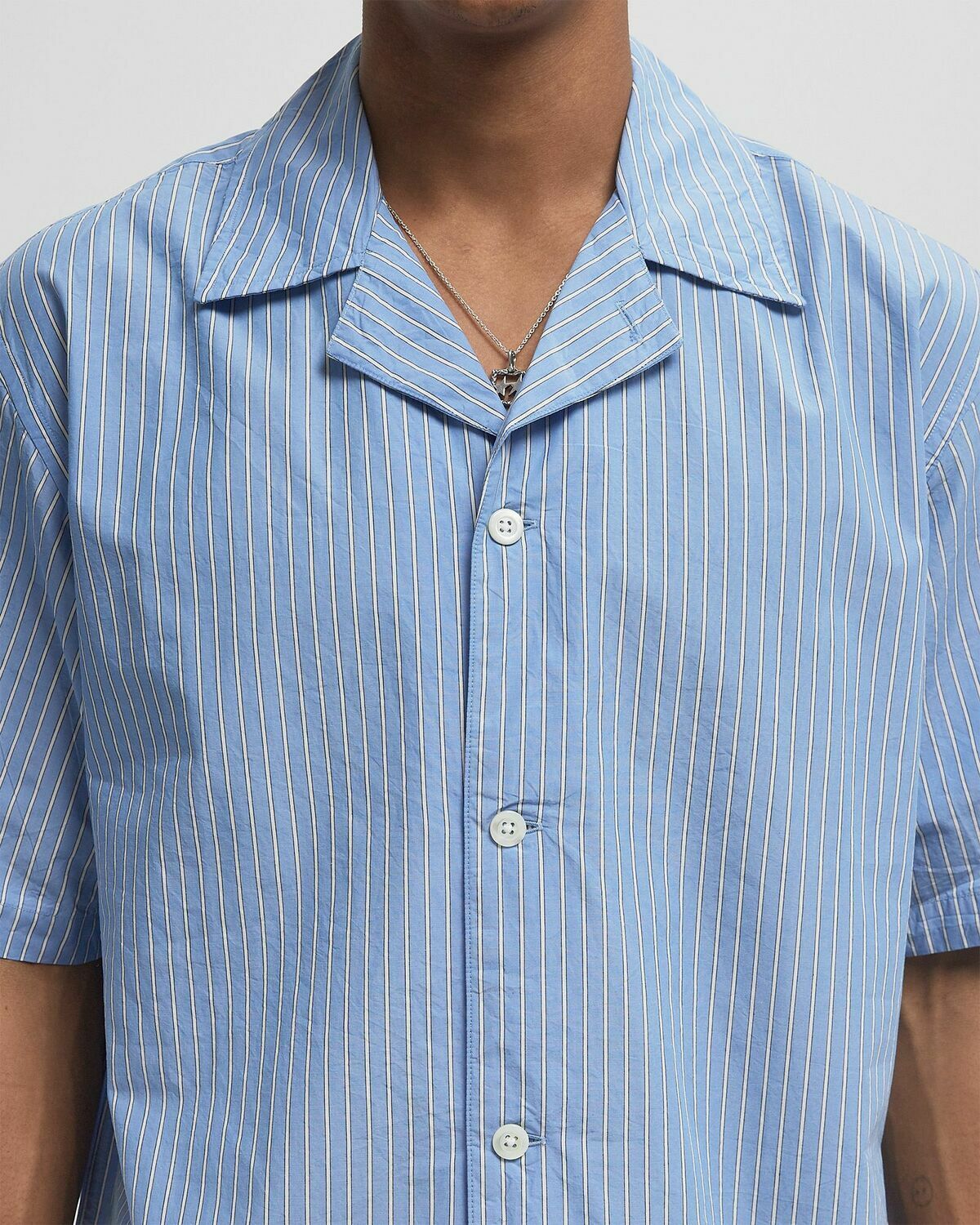 Norse Projects MADS POPLIN STRIPE SS Blue Mens Shortsleefe