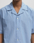 Norse Projects MADS POPLIN STRIPE SS Blue Mens Shortsleefe