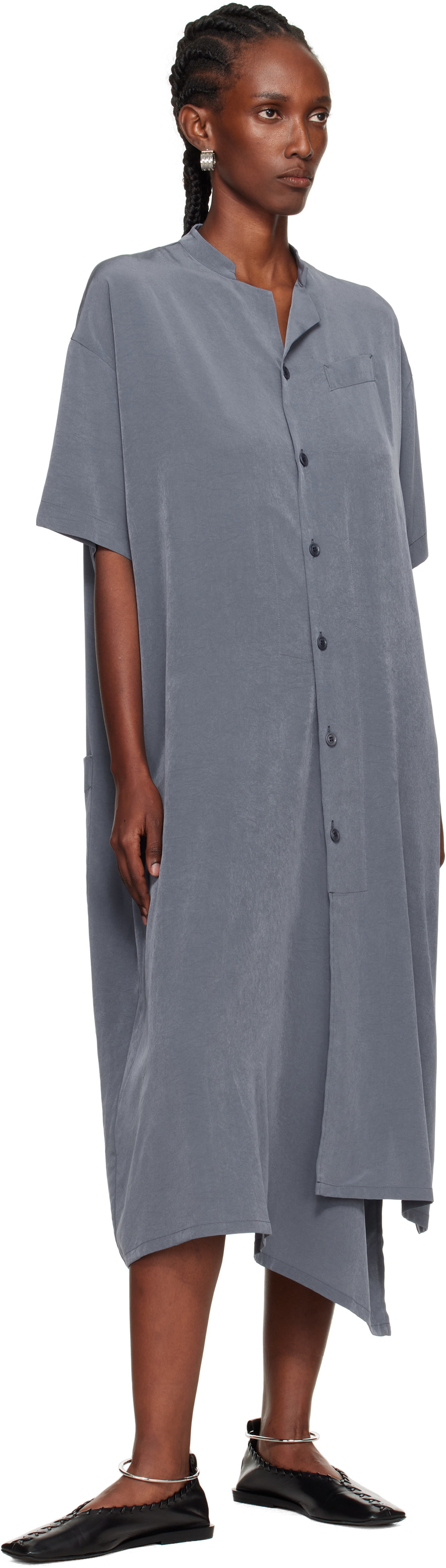 Y's Blue N-Half Sleeve Box Shirt Midi Dress