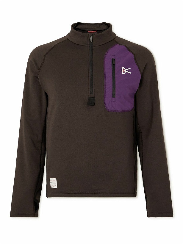 Photo: DISTRICT VISION - Luca Shell-Trimmed Recycled Jersey Half-Zip Running Top - Brown