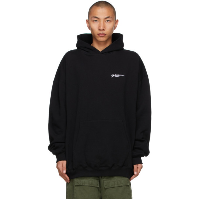 Photo: Balenciaga Black Embroidered Logo Large Fit Hoodie