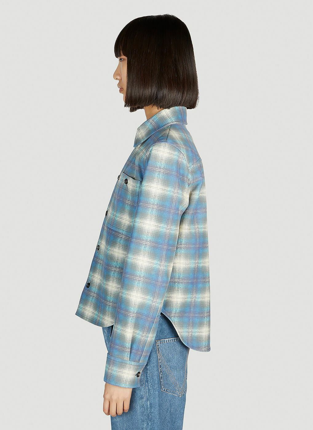Bottega Veneta - Flannel Print Leather Shirt in Blue Bottega