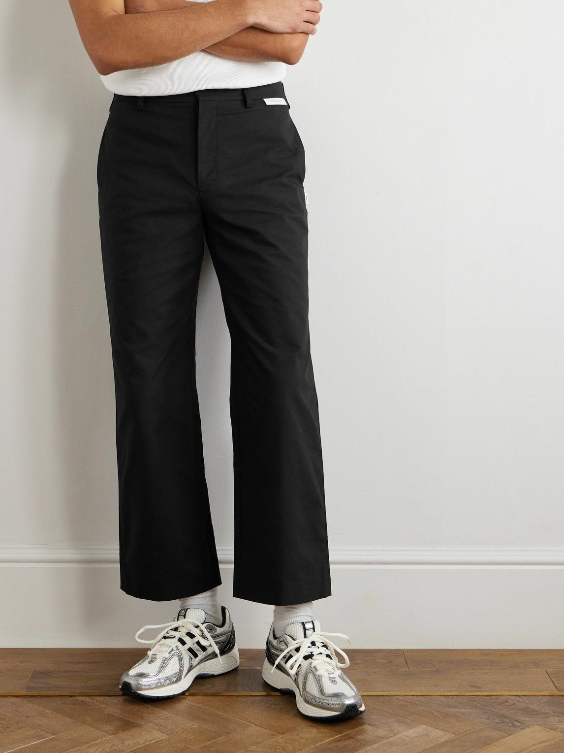 WTAPS - Straight-Leg Cropped Logo-Appliquéd Twill Trousers - Black