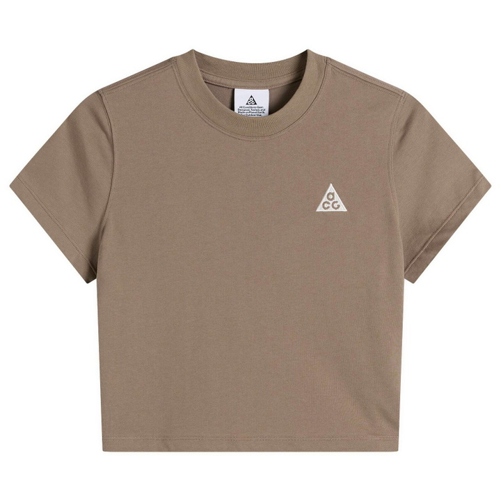 Photo: Nike Women's ACG Fitted T-Shirt in Mink Brown/Summit White