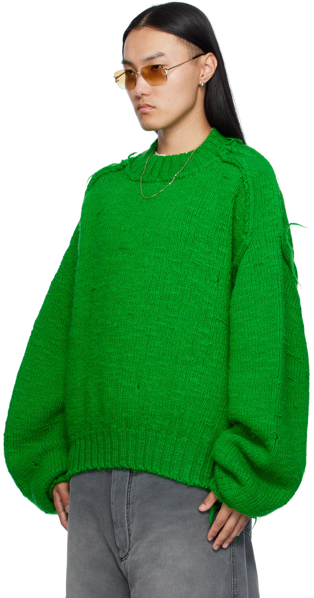LU'U DAN Green Kingpin Knit Sweater