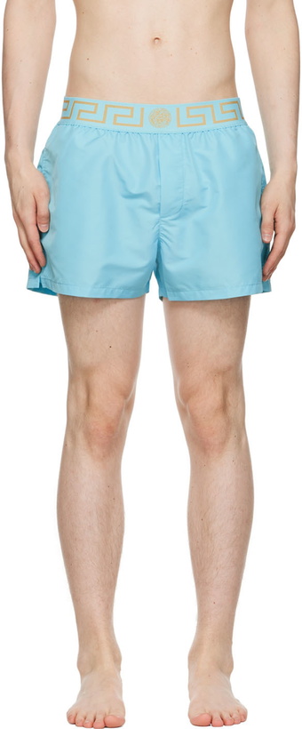 Photo: Versace Underwear Blue Greca Border Swim Shorts