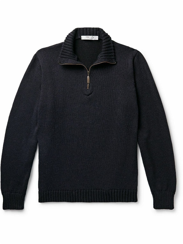 Photo: Inis Meáin - Alpaca, Merino Wool, Cashmere and Silk-Blend Half-Zip Sweater - Blue