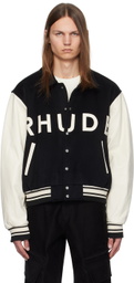 Rhude Black & Off-White Collegiate Bomber Jacket