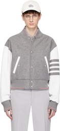 Thom Browne Gray & White 4-Bar Jacket