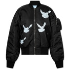 3.Paradis Women's Doves Applique Bomber Jacket in Black/White