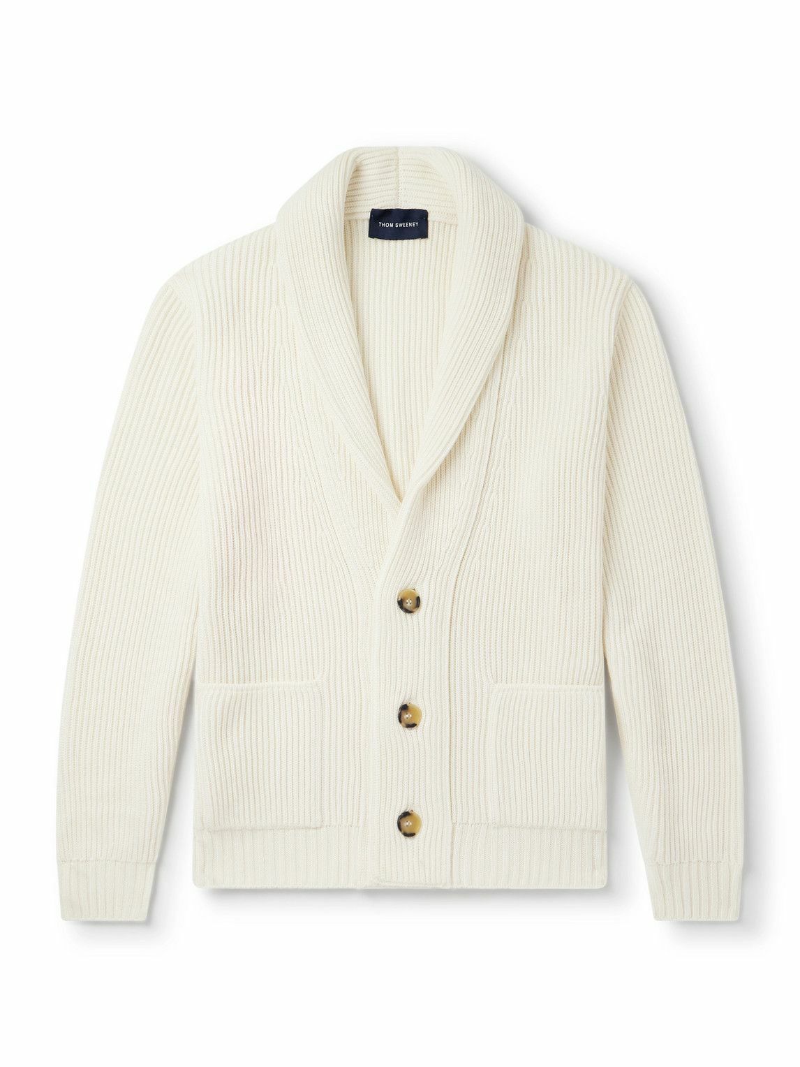 Thom Sweeney - Shawl-Collar Ribbed Wool Cardigan - White