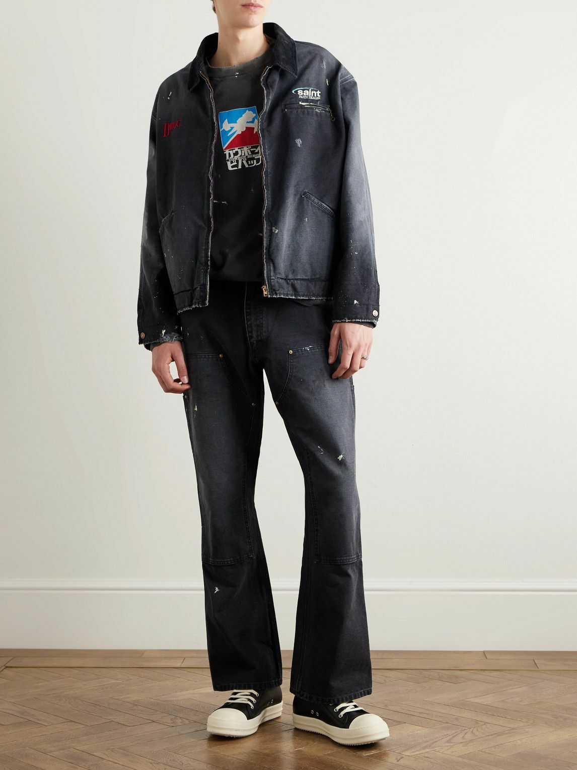 SAINT MXXXXXX - Bootcut Double-Knee Paint-Splattered Cotton-Canvas