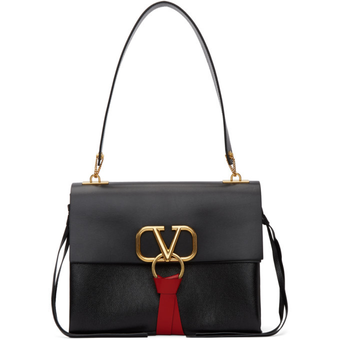 Valentino Garavani - VRing Black & Red Leather Medium Shoulder Bag