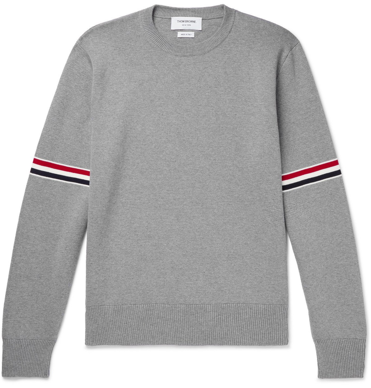 Photo: THOM BROWNE - Slim-Fit Striped Cotton Sweater - Gray