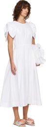 Simone Rocha White Rose Puff Sleeve Hip Midi Dress