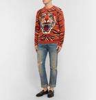 Gucci - Embroidered Tiger-Intarsia Wool Sweater - Men - Orange