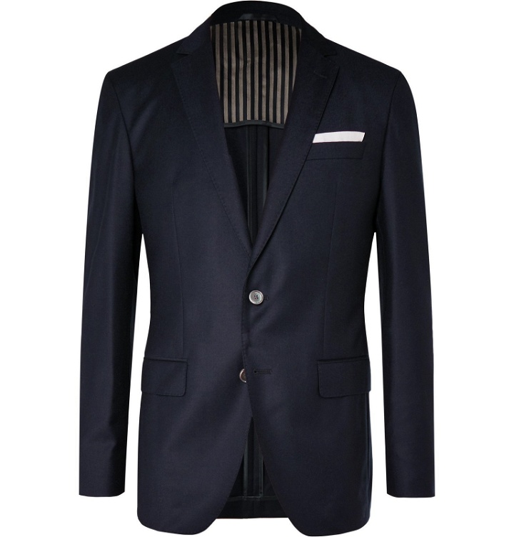 Photo: Hugo Boss - Navy Hartlay Slim-Fit Unstructured Navy Virgin Wool Suit Jacket - Blue