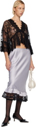 Anna Sui Silver Boudoir Satin Lace Midi Skirt