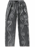 Post-Imperial - Ikeja Wide-Leg Printed Cotton-Velvet Drawstring Trousers - Gray