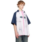 Balenciaga White & Navy Logos S/S Raglan Shirt