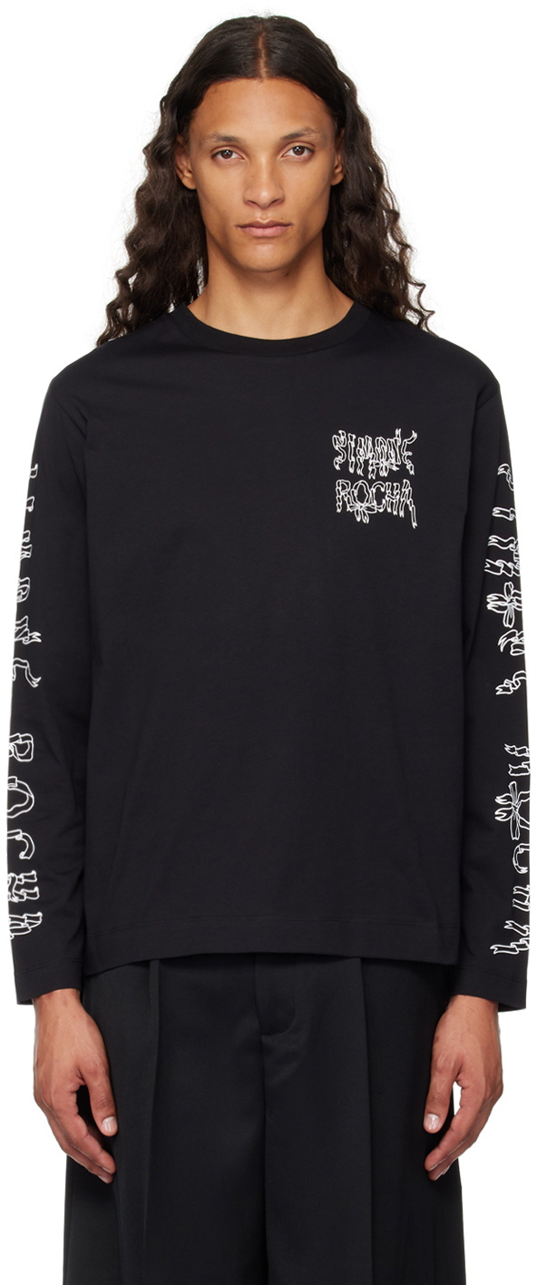 Simone Rocha Black Printed Ribbon Logo Long Sleeve T-Shirt Simone