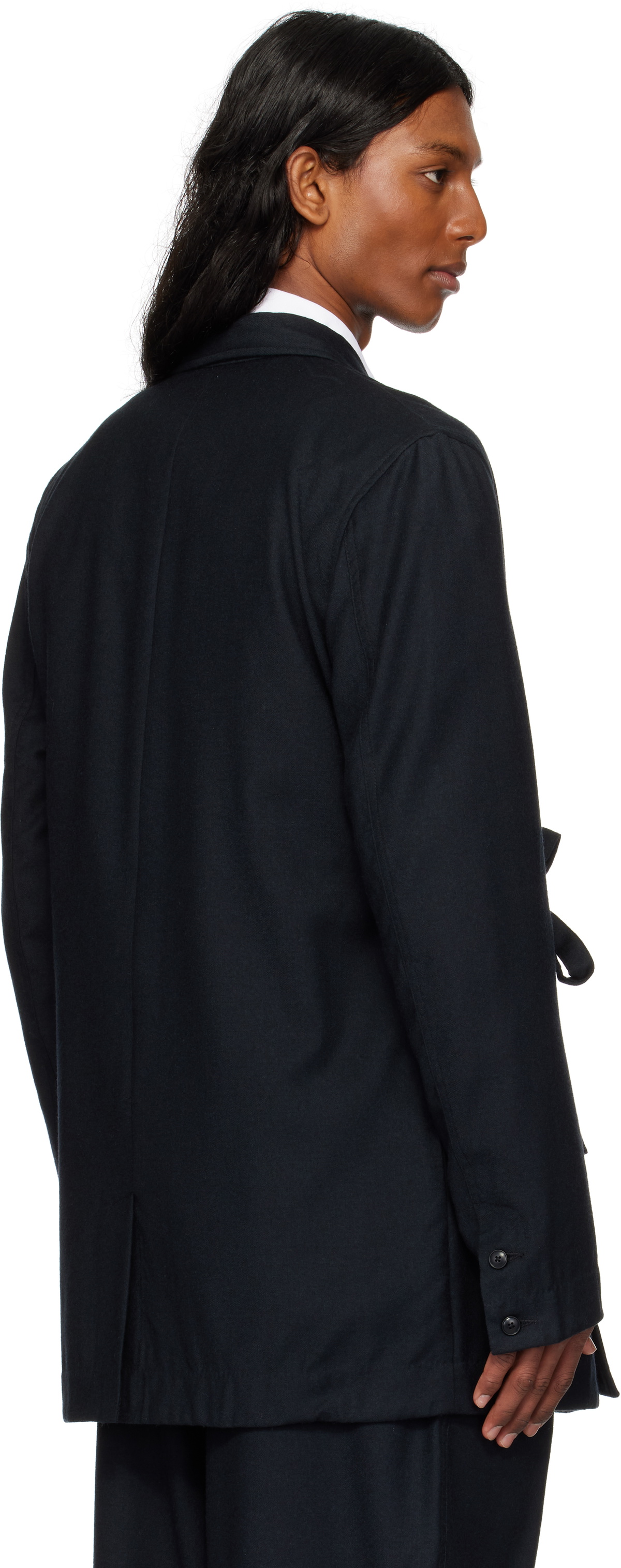 Maharishi Black 6057 Asymmetrical Kimono Wool Blazer