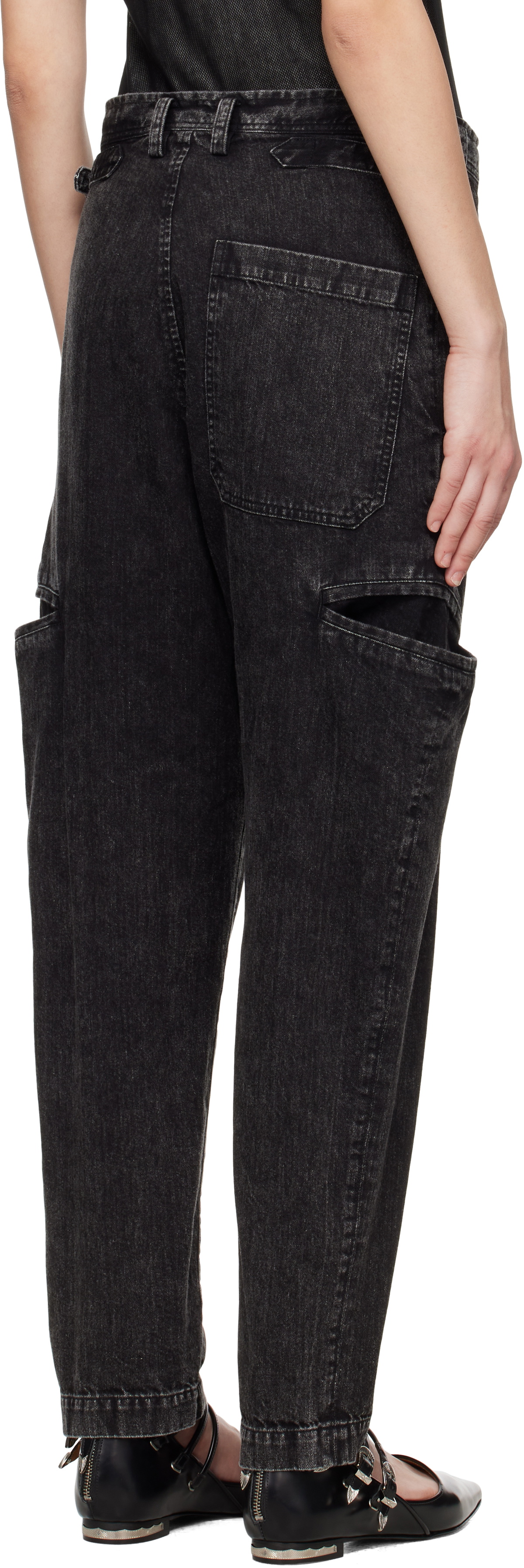 Y's Black 8oz Bleached Denim Tapered Jeans