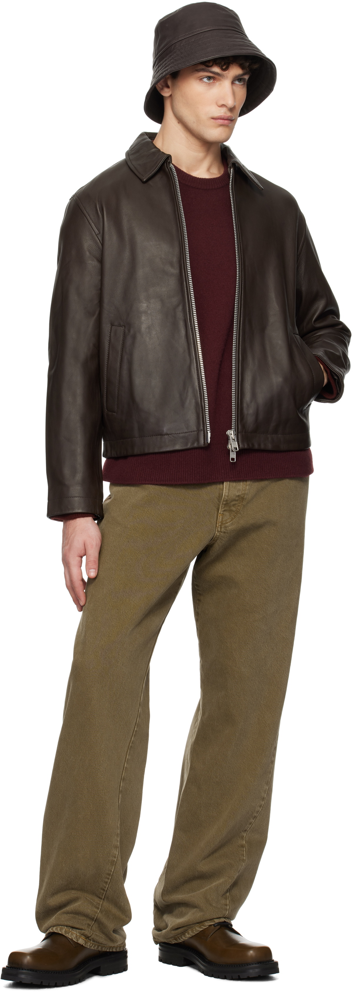 ジャケット・アウター Short Leather Jacket Brown Sunflower Brown Short Leather Jacket Sunflower