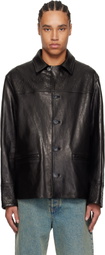 Marine Serre Black Monogram Embossed Boxy Leather Jacket