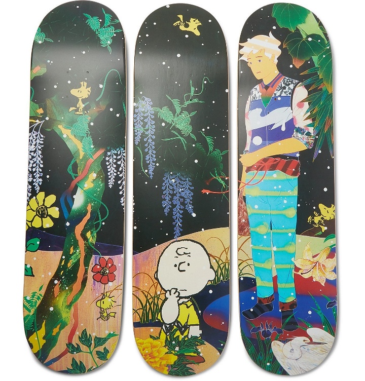 Photo: The SkateRoom - Peanuts by Tomokazu Matsuyama Set of Three Printed Wooden Skateboards - Multi