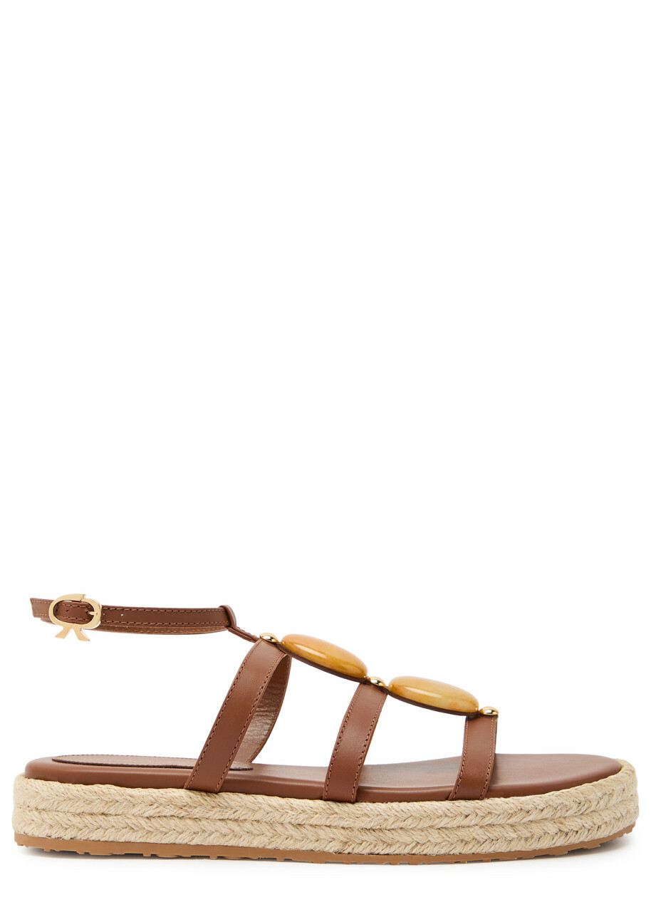 Gianvito Rossi Gem-embellished Leather Espadrille Sandals Beige