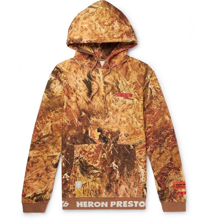 Photo: Heron Preston - Oversized Printed Loopback Cotton-Jersey Hoodie - Men - Brown