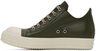 Rick Owens Green Grained Leather Low Sneakers