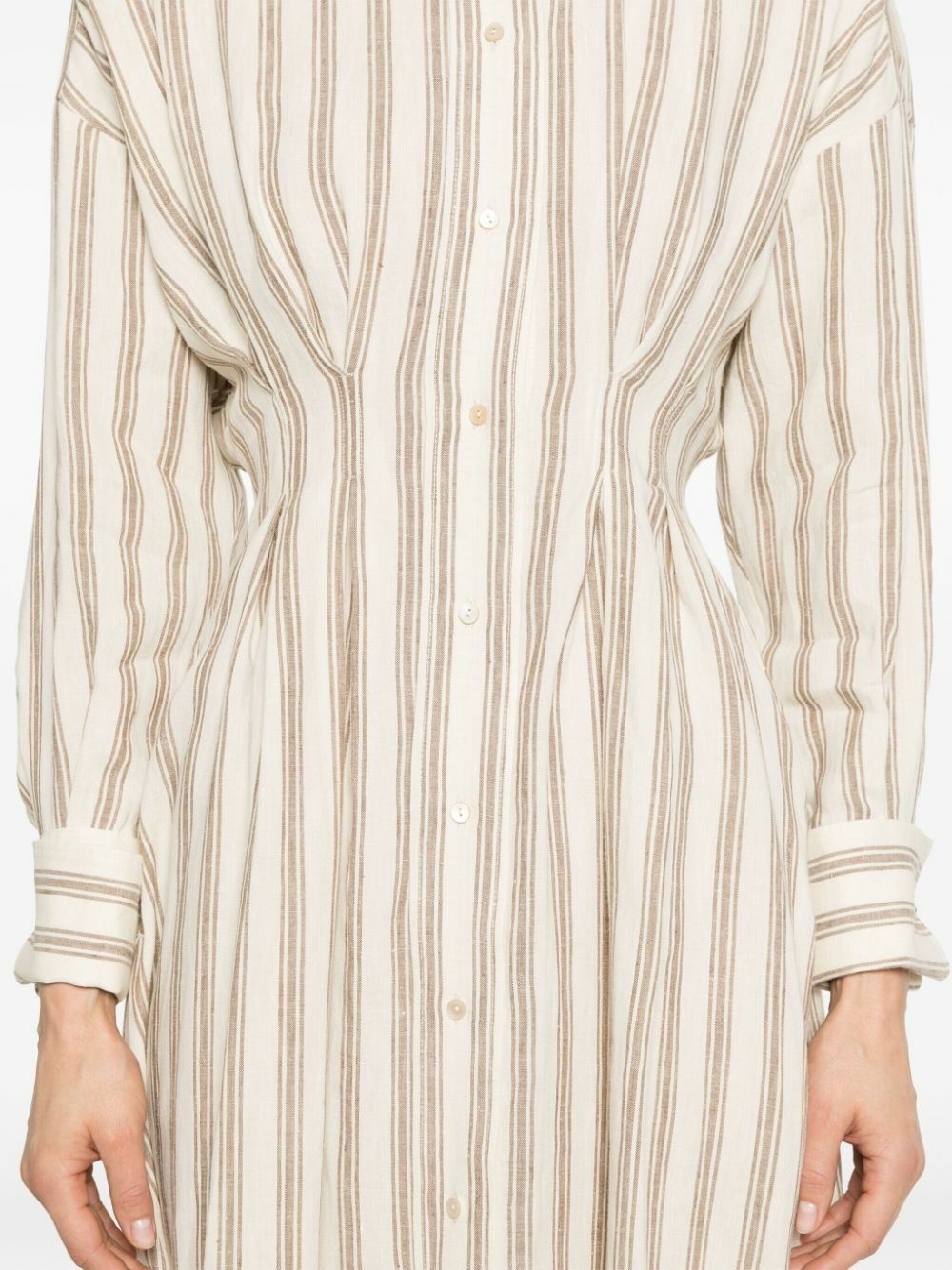 Max Mara Neutral Striped Linen Shirt Dress Max Mara