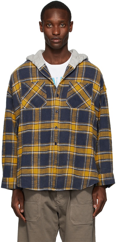 Photo: R13 Blue & Yellow Flannel Hooded Shirt