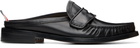Thom Browne Black Calf Flexible Leather Mule Penny Loafers