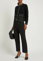 Tory Burch Topstitch Wool Cardigan Black