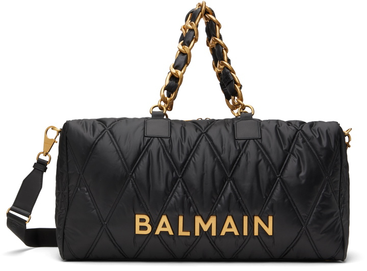 Photo: Balmain Black Quilted Nylon Diamond Travel Duffle Bag