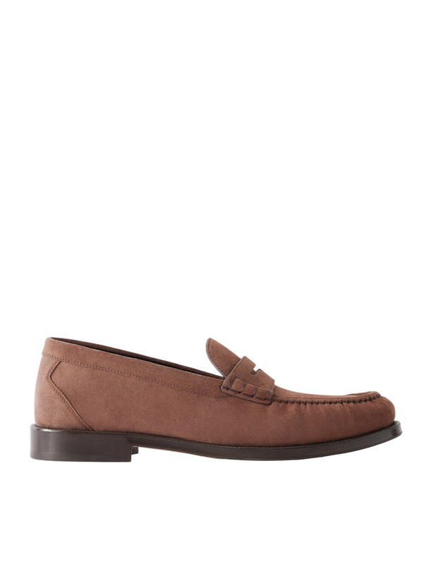 Photo: Brunello Cucinelli - Suede Penny Loafers - Brown